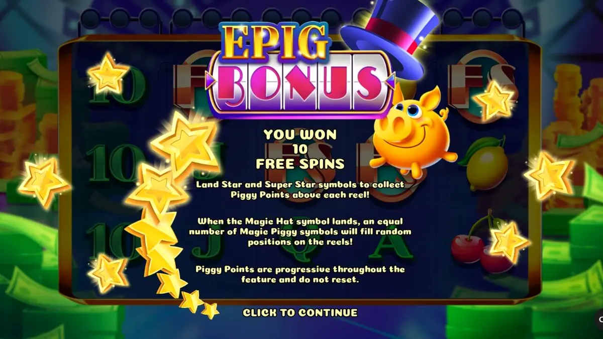 Tampilan visual slot Magic Piggy OG dengan tema studio game show yang ceria.