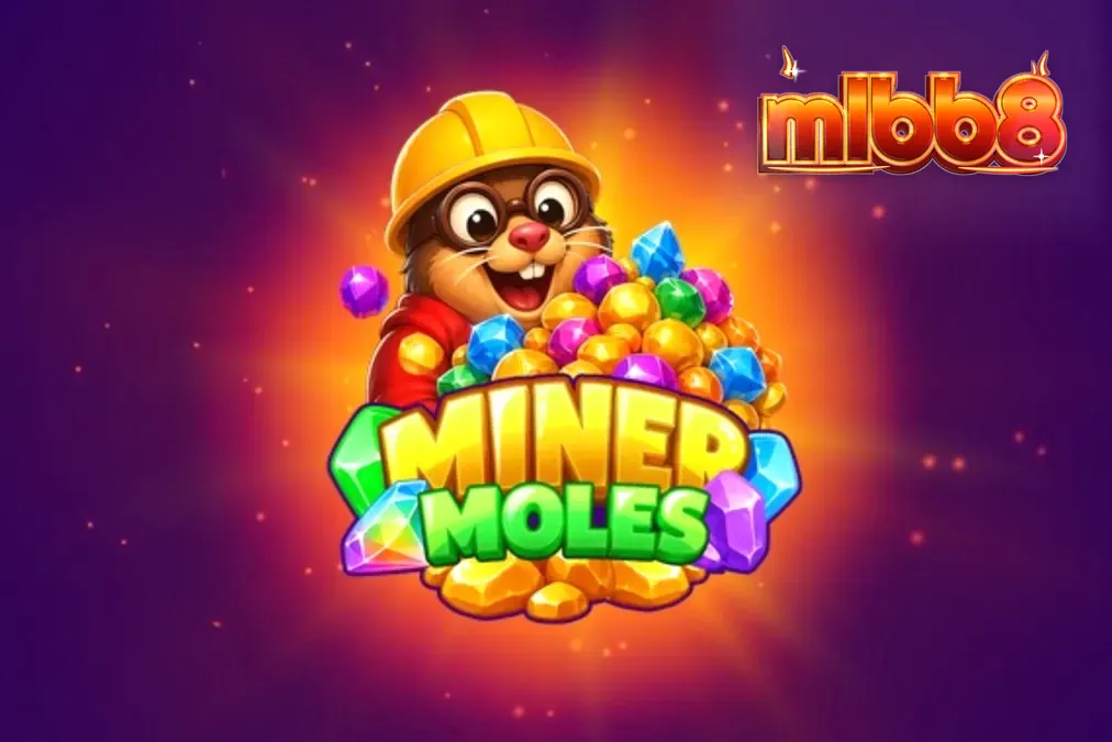 Tampilan visual slot Miner Moles dengan tema tambang yang penuh warna